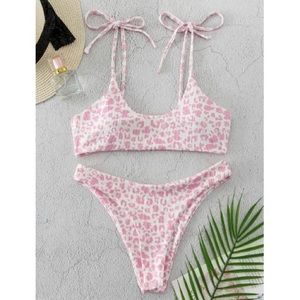 Shein pink & white leopard print bikini